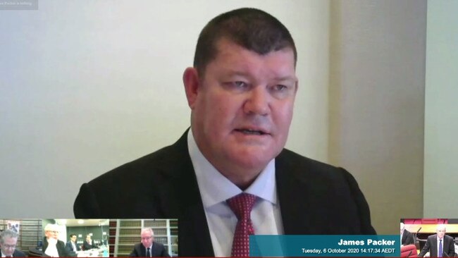 James Packer appearing at the NSW Casino inquiry via video link.