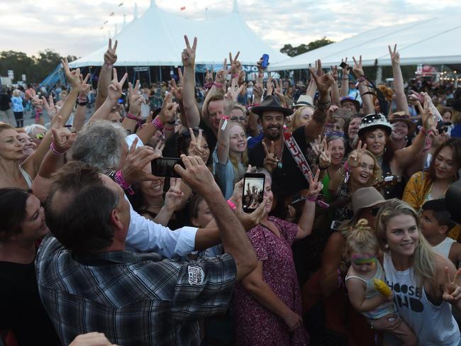 Michael Franti performs out in the general area with crowds at Bluesfest 2018. Picture: Supplied