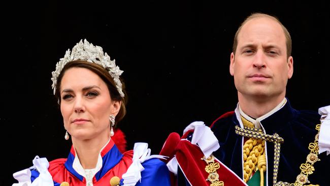 Britain's Catherine, Princess of Wales (L) and William, Prince of Wales stand on the Buckingham Palace balcony, in London, following the coronations of King Charles III and Queen Camilla, on May 6, 2023. Picture: Leon Neal/AFP