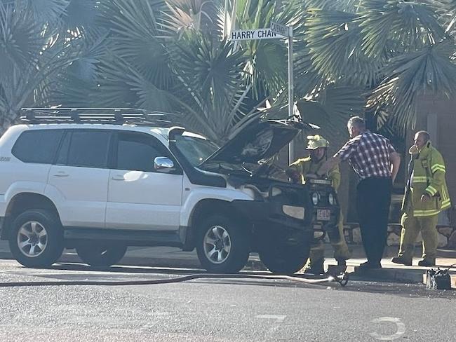 Police, firies at scene of car fire in Darwin CBD