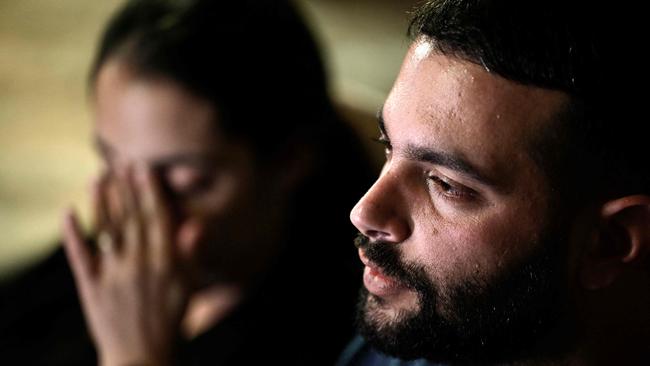 Omer and Zemer Weiss, the son and daughter in-law of late Israeli hostage Yehudit Weiss. Picture: AFP