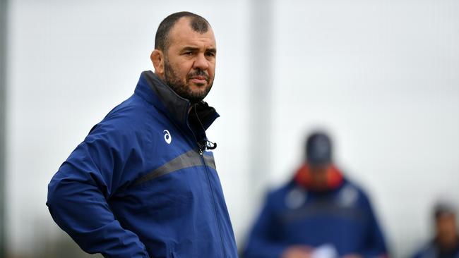 NEWPORT, WALES - NOVEMBER 08:  Michael Cheika, Head Coach of Australia looks on during a training session at Llanwern High School on November 08, 2018 in Newport, Wales. (Photo by Dan Mullan/Getty Images)