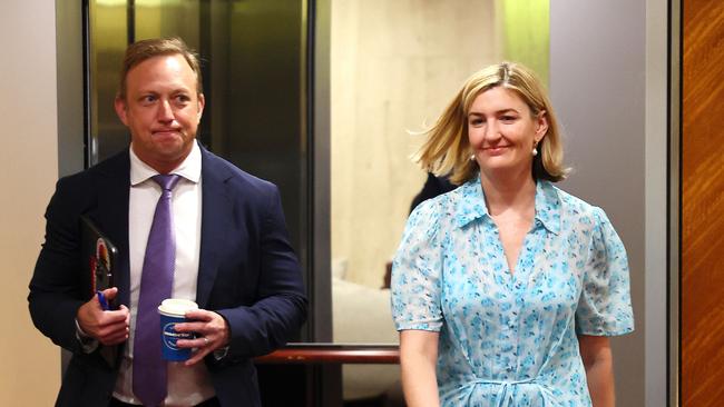 Steven Miles and Shannon Fentiman arrive at the Labor caucus on Friday. Picture: Tertius Pickard