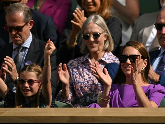 The Princess of Wales with daughter Charlotte at Wimbledon on Sunday. Picture: Ben Stansall/AFP