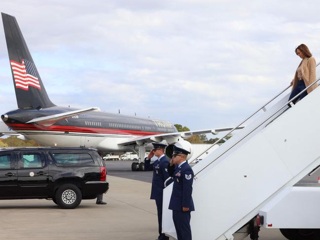 US Vice President Kamala Harris steps off Air Force Two.