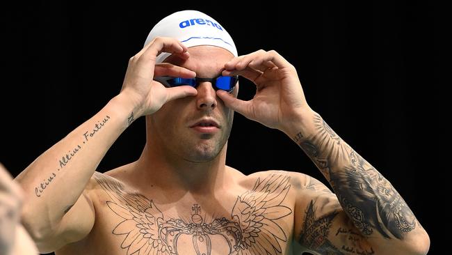 ADELAIDE, AUSTRALIA - MAY 19: Kyle Chalmers of Australia prepares to race in the Mens 50 Metre Butterfly during day two of the 2022 Australian Swimming Championships at SA Aquatic &amp; Leisure Centre on May 19, 2022 in Adelaide, Australia. (Photo by Quinn Rooney/Getty Images)