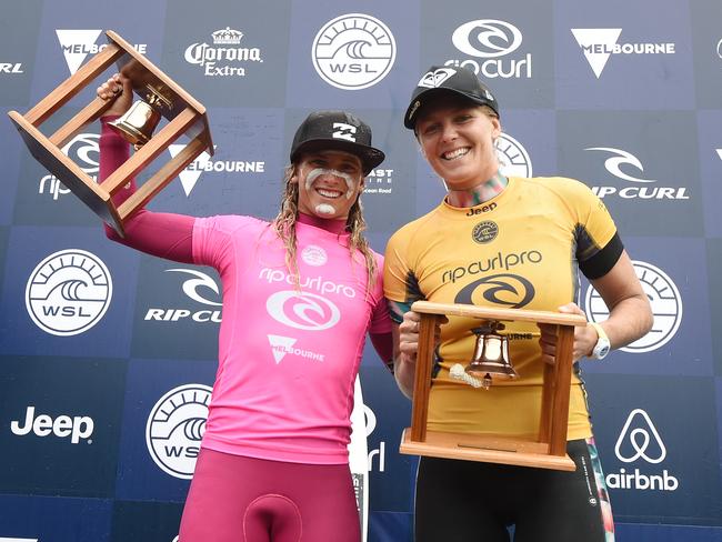 Bells Rip Curl Pro winner Courtney Conlogue and Australian Stephanie Gilmore.