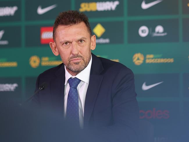 SYDNEY, AUSTRALIA - SEPTEMBER 23: Tony Popovic speaks to media during a Football Australia announcement at Sydney Cricket Ground on September 23, 2024 in Sydney, Australia. (Photo by Mark Metcalfe/Getty Images for Football Australia)