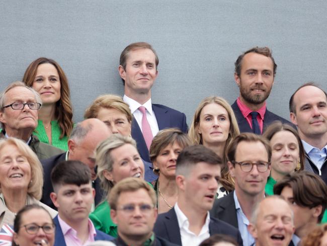 In the top back row, Pippa Middleton, James Matthews, and James Middleton top far right. Picture: Getty Images