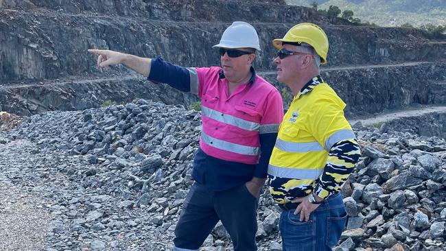 Resources Minister Scott Stewart inspects the Mount Carbine mine with EQ Resources CEO Kevin MacNeill.