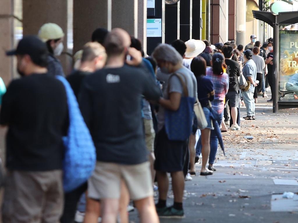 Long testing lines at Ultimo in Sydney. Picture: Richard Dobson