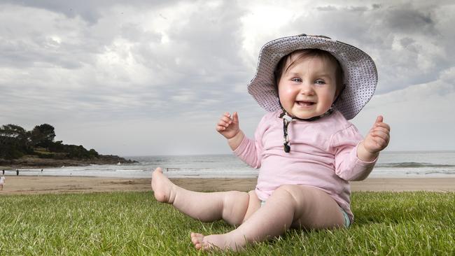 Ella Good, 8 months, of Turners Beach, enjoys a day out at the beach at Devonport. Picture: CHRIS KIDD