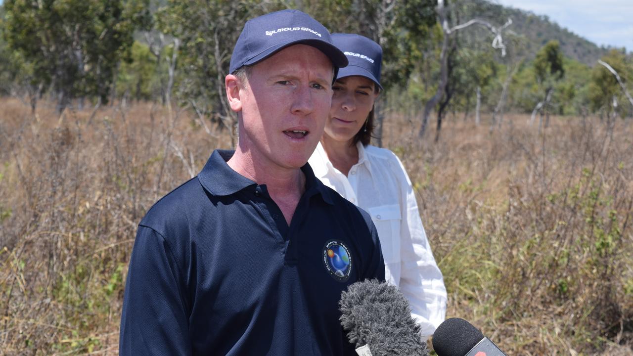 Gilmour Space Technologies co-founder and CEO Adam Gilmour and LNP Leader Deb Frecklington announce a $15 million election commitment to build a rocket launch site near Abbot Point.