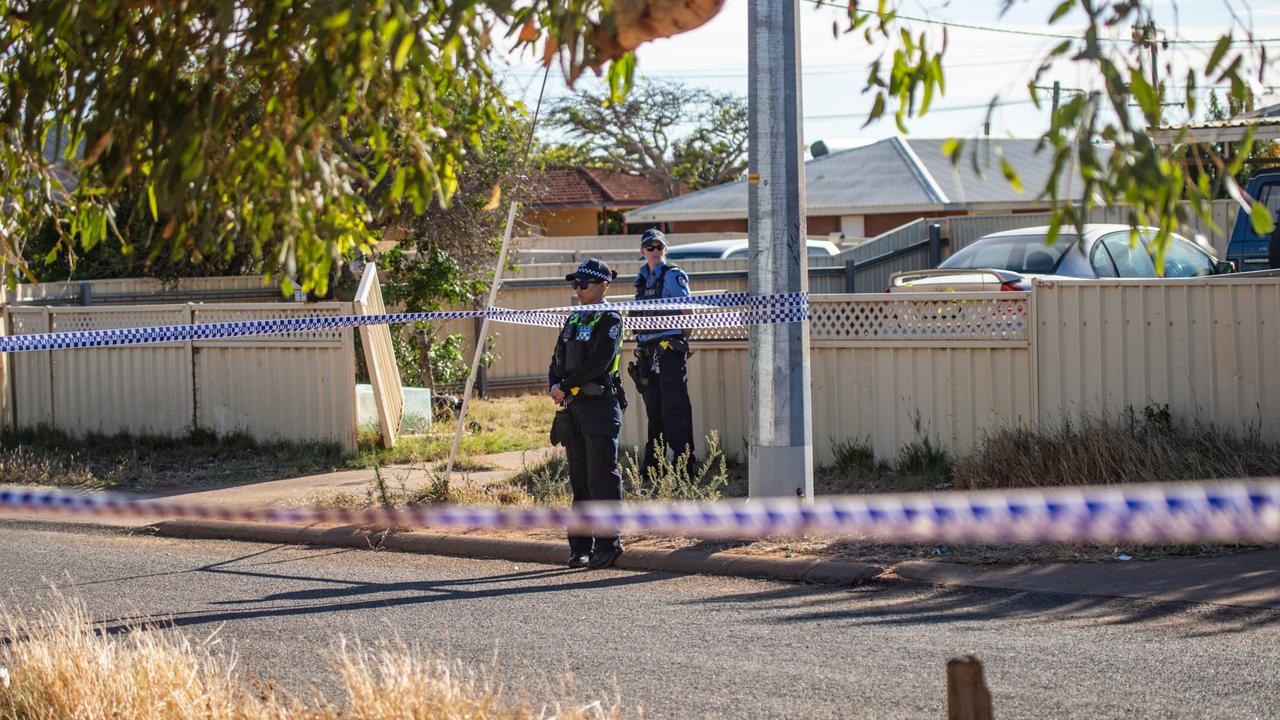 Police stand guard outside the Tonkin Crescent home where Cleo Smith was found. Picture: Kelsey Reid/ The West Australian