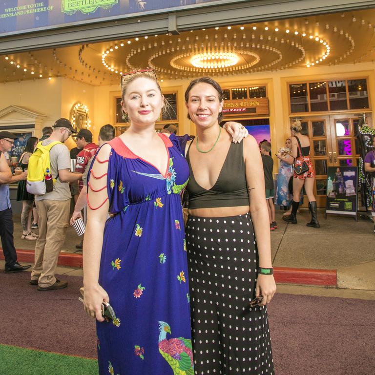 Amy Talbot and Abbey Palmer on the Green Carpet for the Queensland Premiere of Ã&#146;BeetlejuiceÃ&#147; at Warner Brothers Movie World on the Gold Coast. Picture: Glenn Campbell