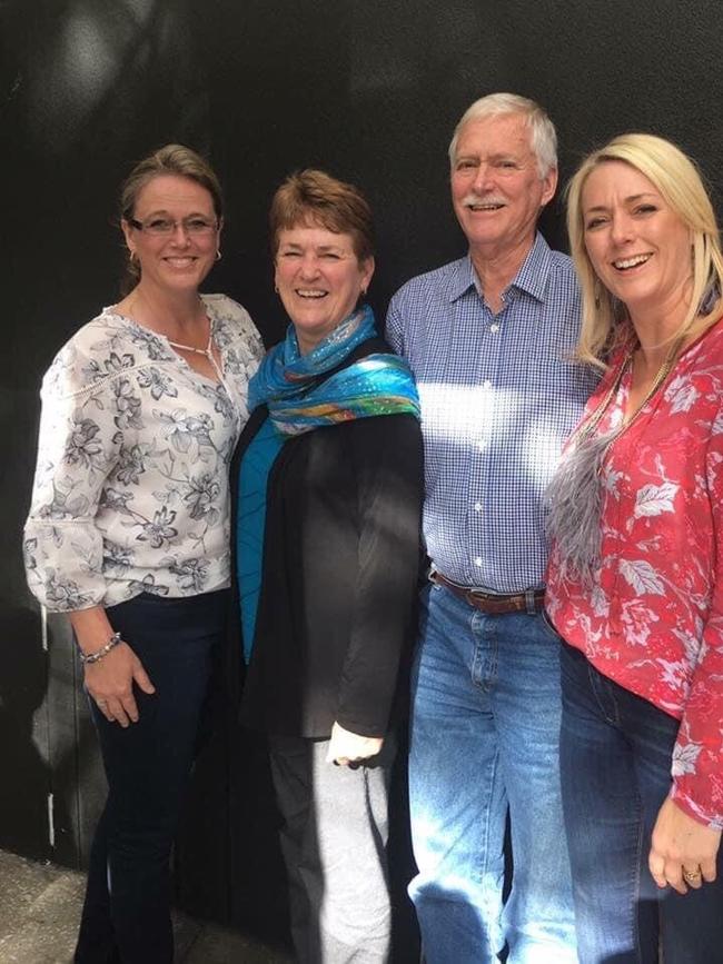 Roger Leaney, who is South Australia's fourth coronavirus victim, pictured with wife Veronica, and daughters Joanne and Cheryl. Picture: Supplied by family