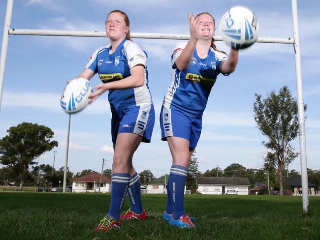 12 year old twin sisters Katie (right) and Georgia Edward of Kingswood are playing rugby league for the Penrith Brothers.