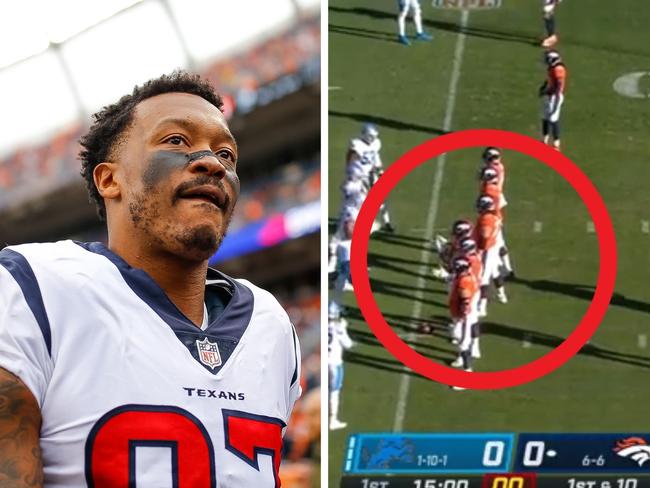 The Denver Broncos produced a classy tribute to Demaryius Thomas at the start of their game against the Detroit Lions. Picture: Getty Images