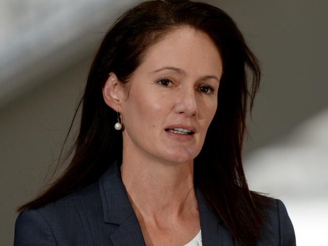 MELBOURNE, AUSTRALIA - NewsWire Photos FEBRUARY 16, 2021: Victoria's Quarantine Hotel Commissioner Emma Cassar at the daily COVID press conference at Treasury in Melbourne. Picture: NCA NewsWire / Andrew Henshaw