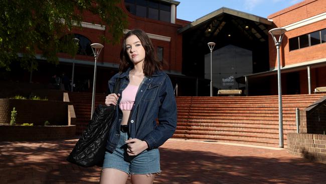Anna Fuary, 18, is worried that her course at Adelaide TAFE will be affected. Picture: Kelly Barnes/The Australian
