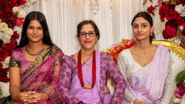 Angelina Bhattarai, Anu Chapagain and Sandhya Kharal at the 2024 Darwin Nepalese Festival. Picture: Pema Tamang Pakhrin