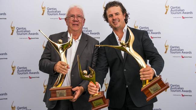 Rhys Thomas and son Troy at the Australian Tourism Awards in Launceston in 2019.