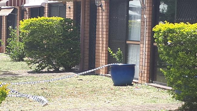 Crime tape surrounds the property where the alleged murder happened at Tweed Heads. Picture: Brianna Morris-Grant