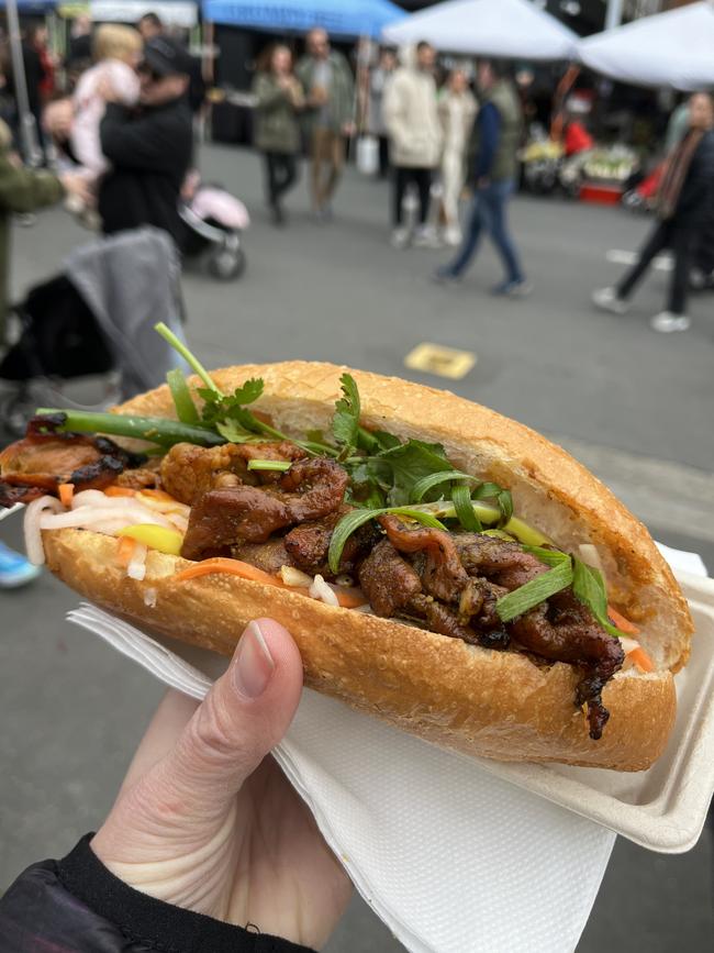 A classic banh mi from Banh Mi ‘n’ Grill includes all the traditional fillings of pork, pate, pickled carrot, coriander and sweet soy sauce. Picture: Alix Davis