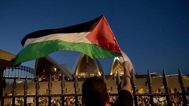 The first signs of growing anti-Semitism emerged during the “Rally For A Free Palestine” outside the The Sydney Opera House when protesters screamed: “F**k the Jews.” Picture: NCA NewsWire / Jeremy Piper