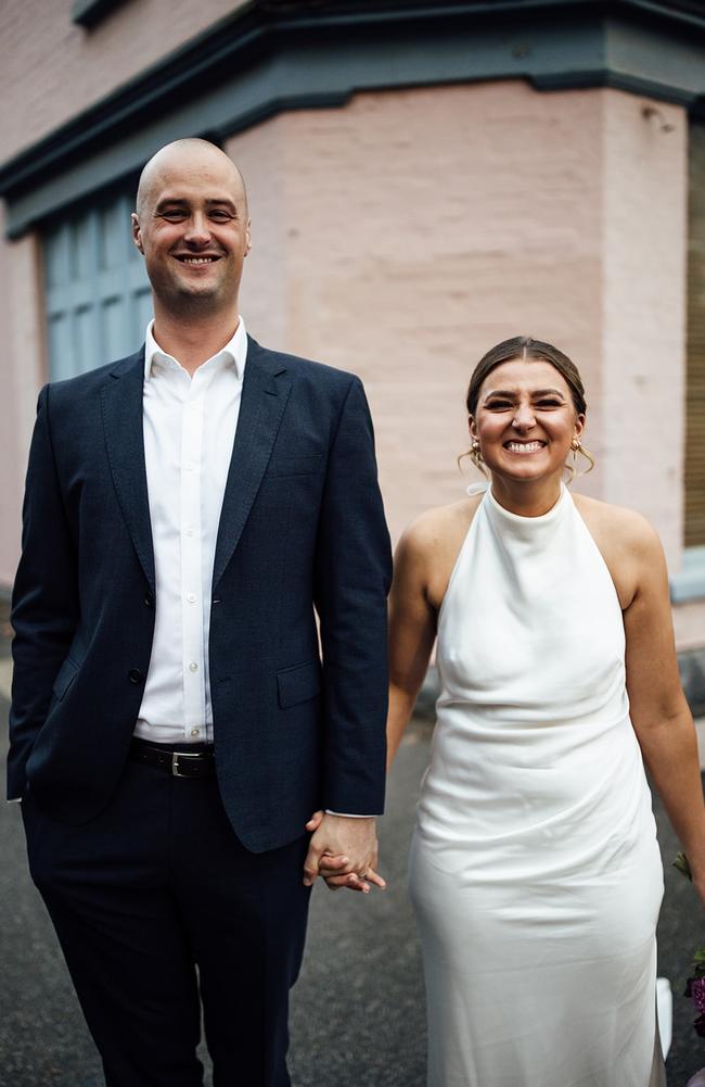 The couple walked down the aisle to Crazy in Love by Beyonce and Jay-Z. Picture: Liz Barnes