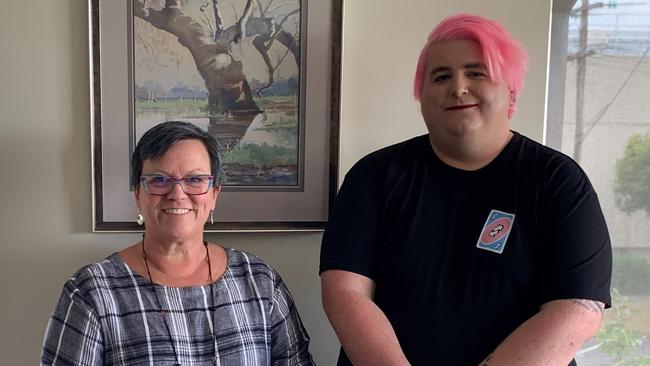 Tosh-Jake Finnigan (right) has been elected to Colac Otway Shire Council, and claims to be the first trans-identifying councillor in the state. Cr Finnigan is pictured with the council's chief executive Anne Howard. Picture: Colac Otway Shire Council.