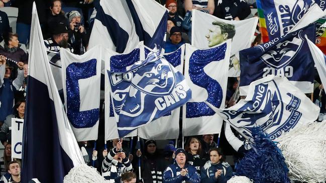 Cats fans were in full voice against the Demons. Picture: Dylan Burns/AFL Photos via Getty Images