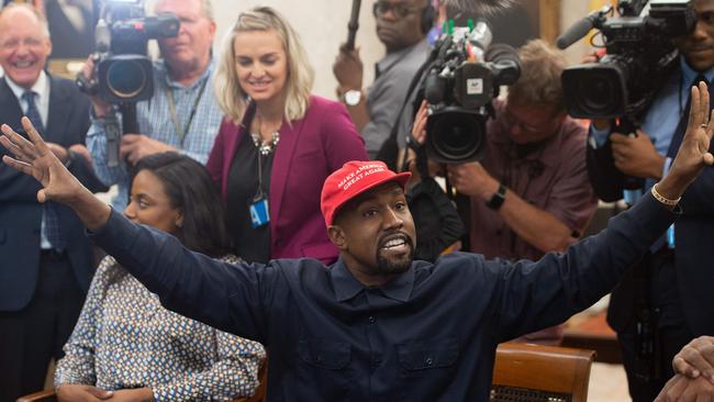 Kanye West meets was an early advocate for Donald Trump’s presidency. Picture: Saul Loeb/AFP