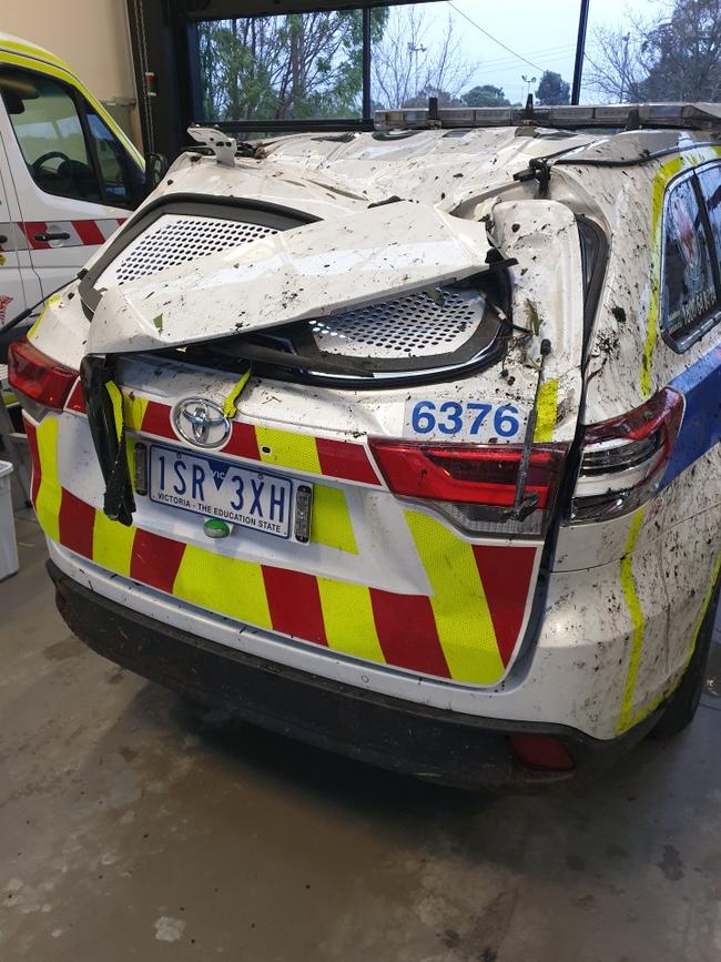 A paramedic has escaped injury after a tree crushed his vehicle in Sherbrooke.