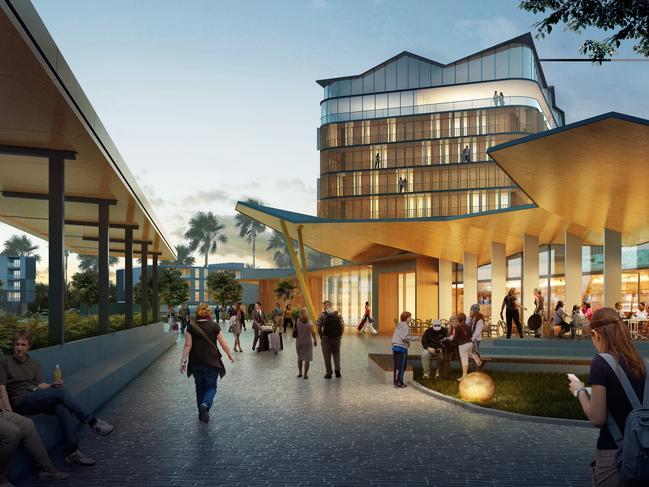 Concept image of hotel within a planned commercial and education hub at Gold Coast airport.