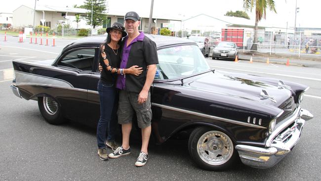 Wendy and Andrew McRae of Mackay with their 57 Chevrolet Belair two door at Rockynats. Picture: Rodney Stevens