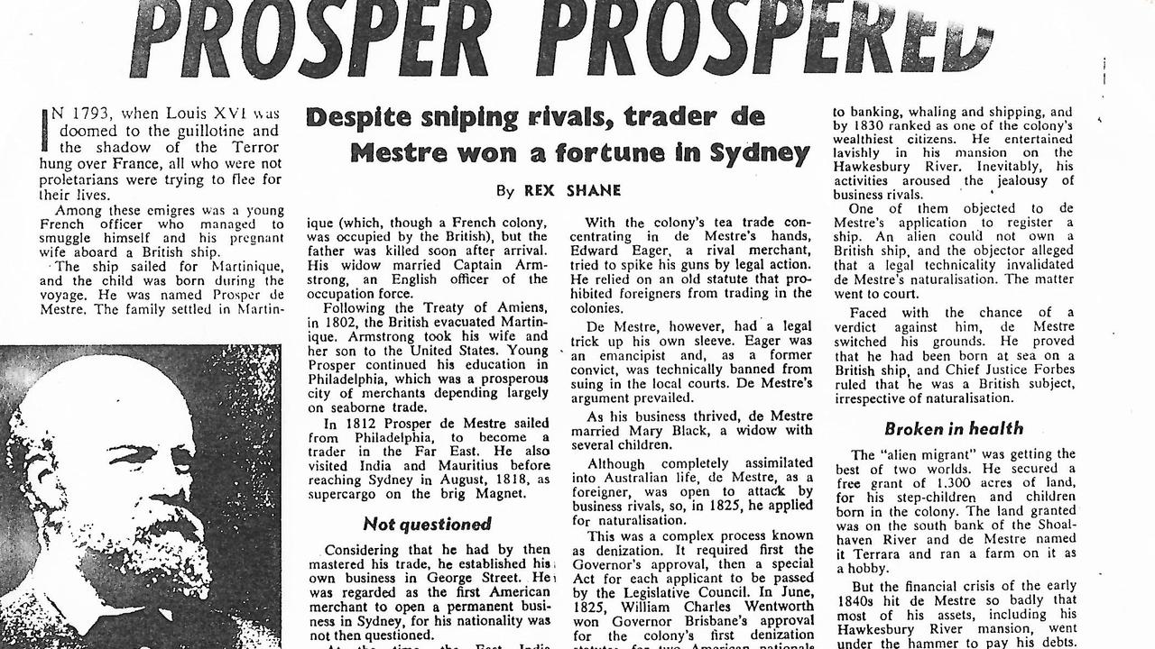 A newspaper article on de Mestre from January 16, 1963.