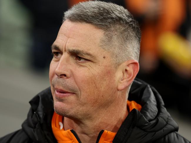 MELBOURNE, AUSTRALIA - JULY 14: Adam Kingsley, senior coach of the Giants looks on after winning the round 18 AFL match between Richmond Tigers and Greater Western Sydney Giants at Melbourne Cricket Ground, on July 14, 2024, in Melbourne, Australia. (Photo by Robert Cianflone/Getty Images)