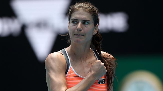 Romania's Sorana Cirstea enjoys her victory over Petra Kvitova.