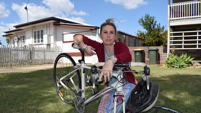 Crystal Jasperson was hit by a four-wheel drive while riding her bicycle through a roundabout in Rockhampton. Picture: Aden Stokes