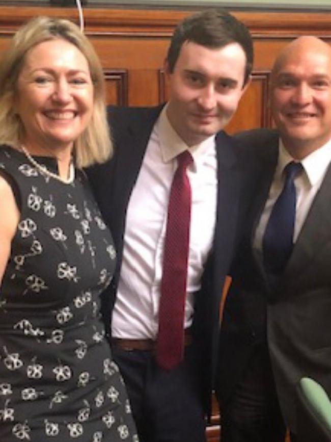 Christopher McLaughlin with his barrister Margaret Cunneen SC, far left, and solicitor Simon Joyner.