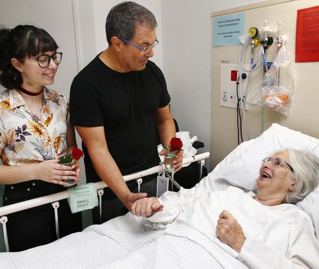 Talia and Michael Rubinstein deliver a rose to Margaret Rath. Pictures: John Appleyard