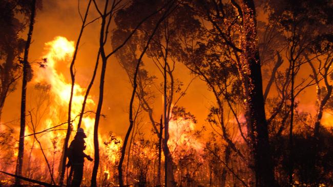 Bushfires in Blackburn Road, Ulladulla. The fire is on the opposite side of the road from an industrial estate.