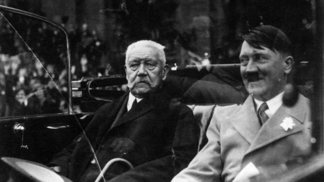 Nazi Party leader Adolf Hitler with German president Paul von Hindenburg in 1933.