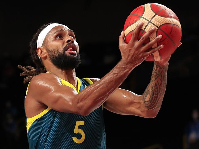 Patty Mills in action during the Olympic bronze medal playoff game against Slovenia at the Tokyo 2020 Olympics. Picture: Adam Head