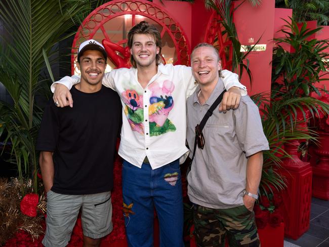 Arthur Jones, Ruel and Cody Weightman at the Piper-Heidsieck Champagne Bar on Tuesday. Picture: Fiona Hamilton