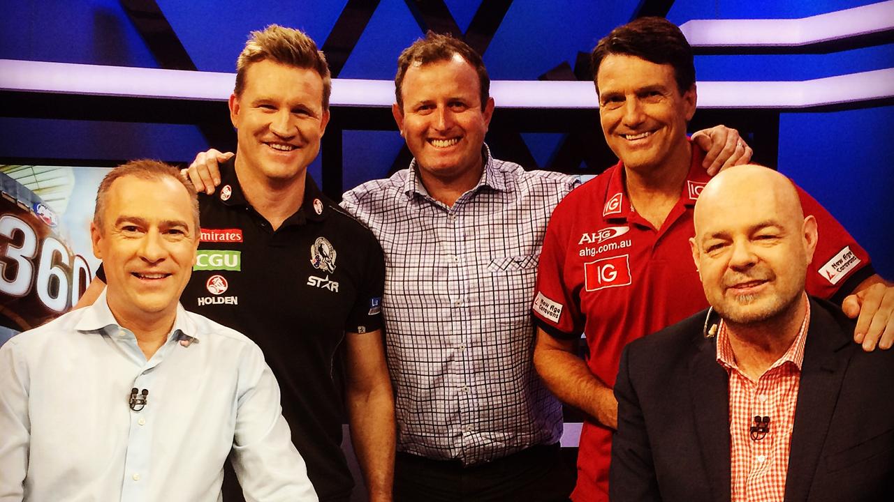 The AFL 360 family: Gerard Whateley, Nathan Buckley, Tim Hodges, Paul Roos and Mark Robinson.