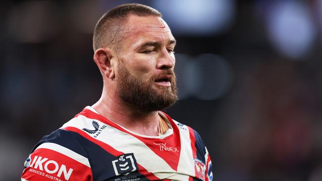 SYDNEY, AUSTRALIA - AUGUST 26:  Jared Waerea-Hargreaves of the Roosters walks off after being sent to the sin bin during the round 26 NRL match between Sydney Roosters and Wests Tigers at Allianz Stadium on August 26, 2023 in Sydney, Australia. (Photo by Matt King/Getty Images)