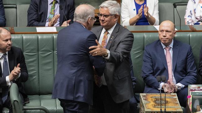 Scott Morrison and Ken Wyatt after the PM’s Closing the Gap report. Picture: Gary Ramage