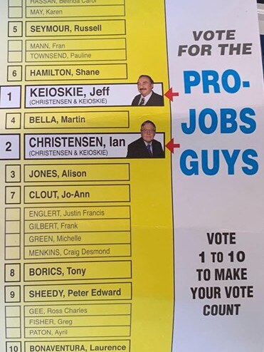 Ian Christensen and Jeff Keioskie's how to vote card.